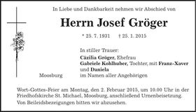 Traueranzeige Josef Gröger