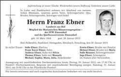 Traueranzeige Franz Ebner