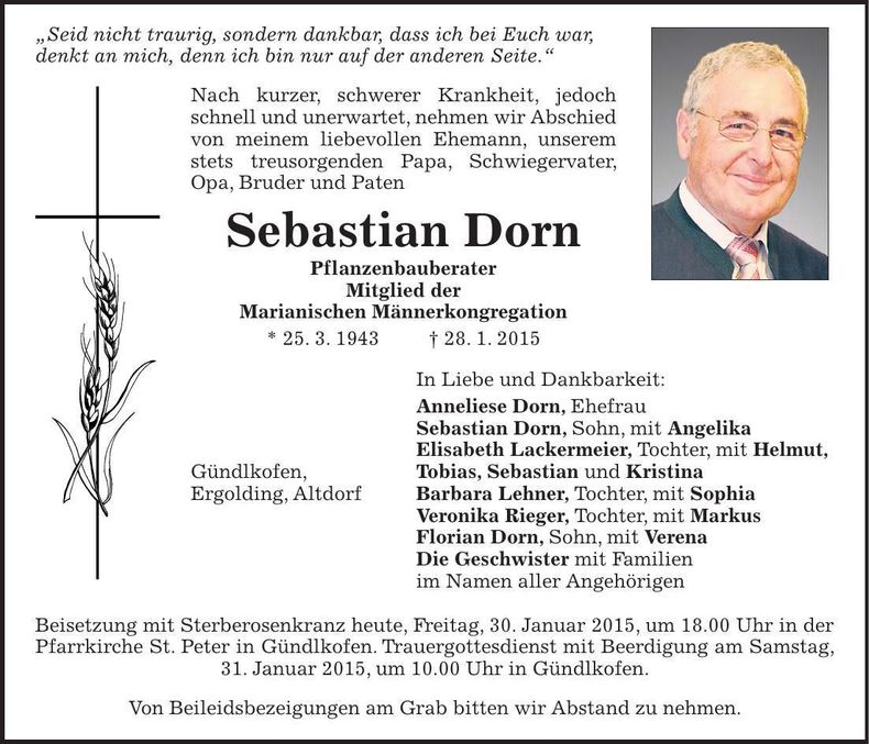 Traueranzeige Sebastian Dorn