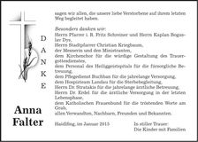 Traueranzeige Anna Falter