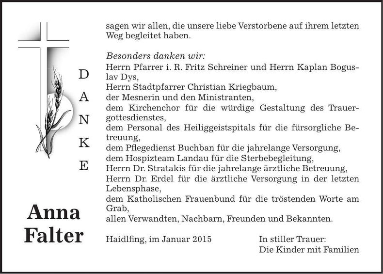 Traueranzeige Anna Falter