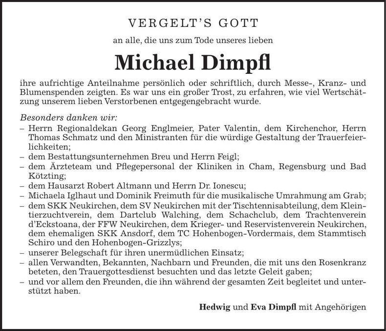 Traueranzeige Michael Dimpfl