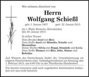 Traueranzeige Wolfgang Schießl