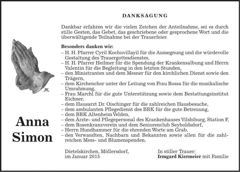 Traueranzeige Anna Simon