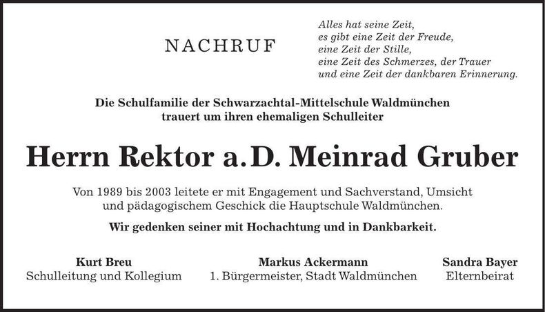 Traueranzeige Meinrad Gruber