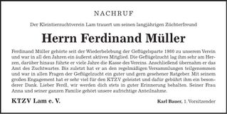 Traueranzeige Ferdinand Müller