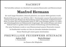 Traueranzeige Manfred Hermann