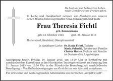 Traueranzeige Theresia Fichtl
