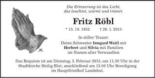 Traueranzeige Fritz Röbl