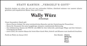 Traueranzeige Wally Würz