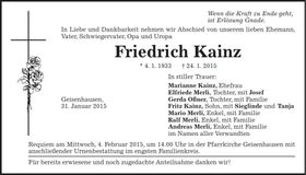 Traueranzeige Friedrich Kainz