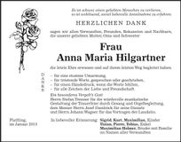 Traueranzeige Anna Maria Hilgartner