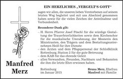 Traueranzeige Manfred Merz