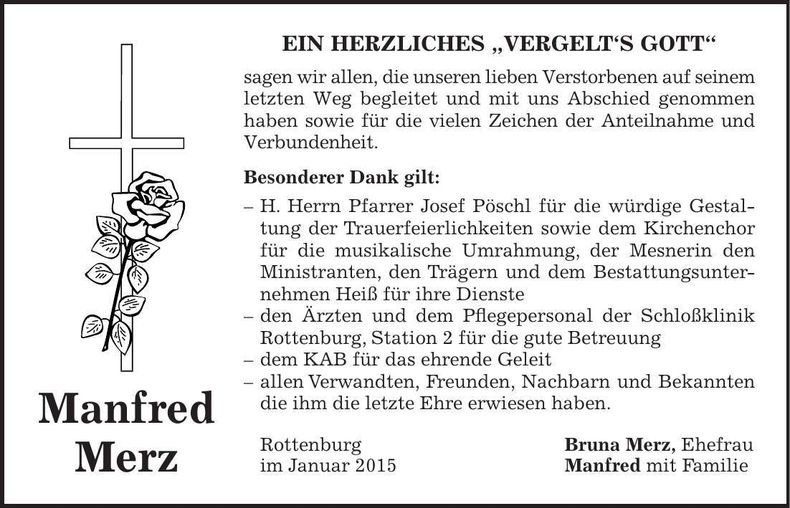 Traueranzeige Manfred Merz