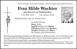 Traueranzeige Hilde Wachter