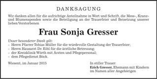 Traueranzeige Sonja Gresser
