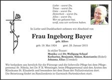 Traueranzeige Inge Bayer