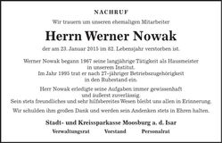 Traueranzeige Werner Nowak