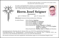 Traueranzeige Josef Seigner