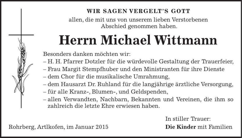 Traueranzeige Michael Wittmann
