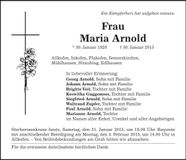 Traueranzeige Maria Arnold