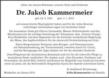 Traueranzeige Jakob Kammermeier