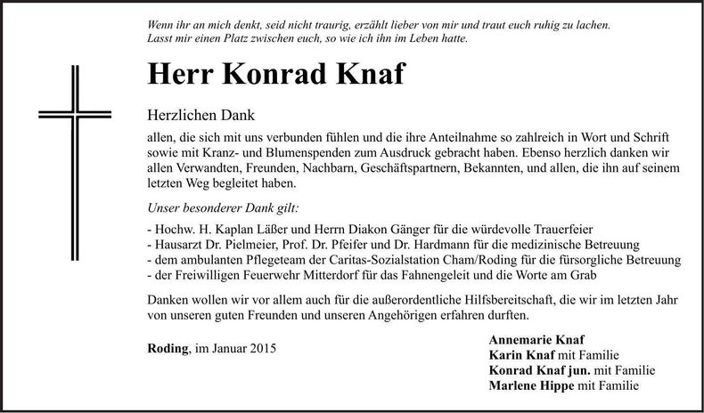 Traueranzeige Konrad Knaf