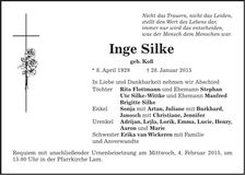 Traueranzeige Inge Silke