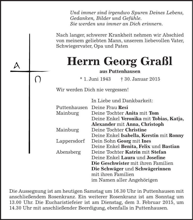 Traueranzeige Georg Graßl