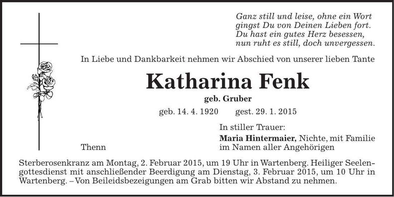Traueranzeige Katharina Fenk