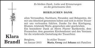 Traueranzeige Klara Brandl