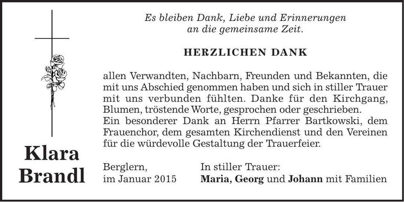 Traueranzeige Klara Brandl