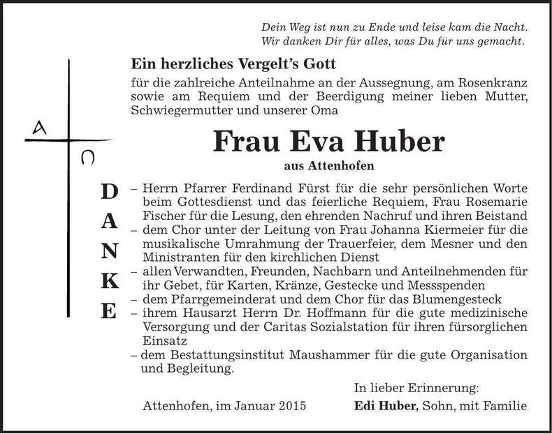 Traueranzeige Eva Huber