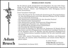 Traueranzeige Adam Brusch