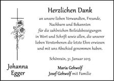 Traueranzeige Johanna Egger