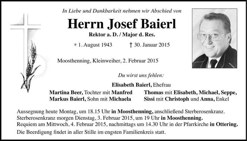 Traueranzeige Josef Baierl