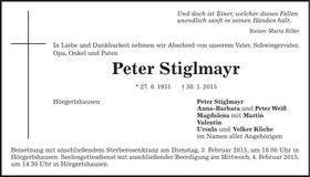 Traueranzeige Peter Stiglmayr