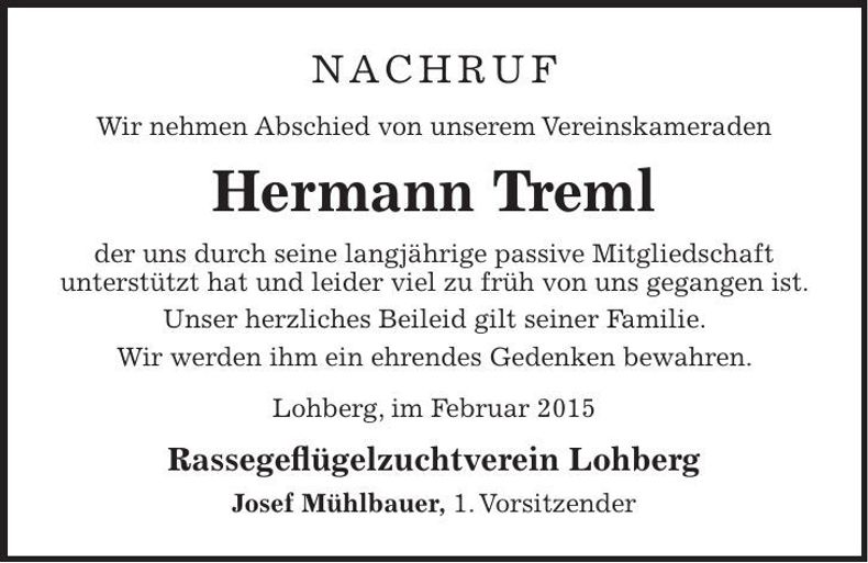 Traueranzeige Hermann Treml