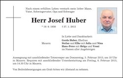 Traueranzeige Josef Huber
