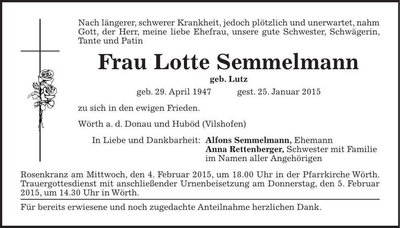 Traueranzeige Lotte Semmelmann