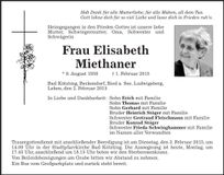 Traueranzeige Elisabeth Miethaner