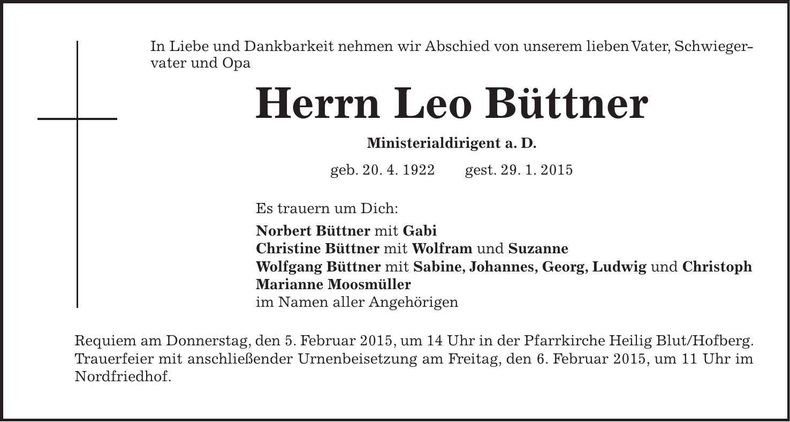 Traueranzeige Leo Büttner