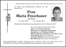 Traueranzeige Maria Froschauer