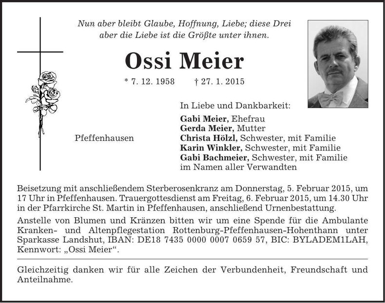 Traueranzeige Ossi Meier
