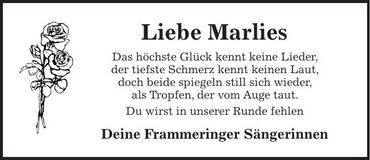 Traueranzeige Marlies Neuer