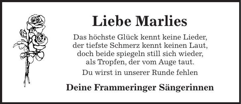 Traueranzeige Marlies Neuer