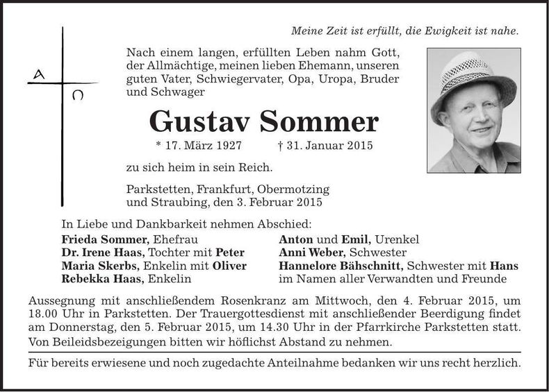 Traueranzeige Gustav Sommer