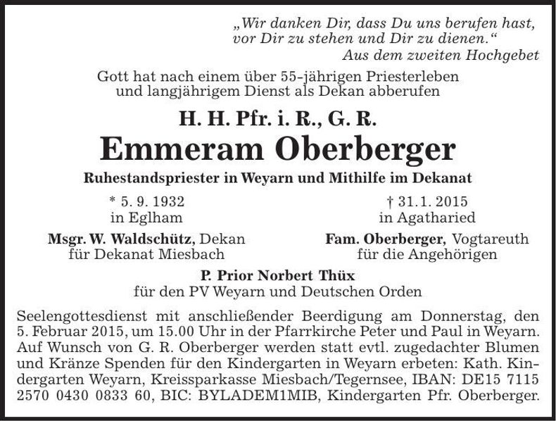 Traueranzeige G.R. Emmeram Oberberger