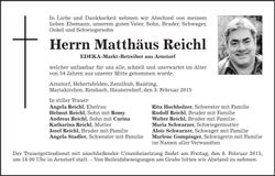 Traueranzeige Matthäus Reichl