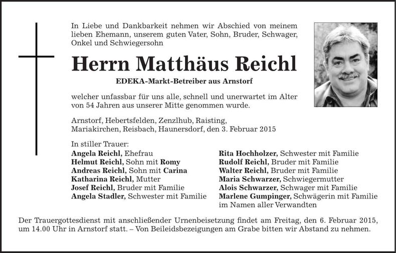 Traueranzeige Matthäus Reichl